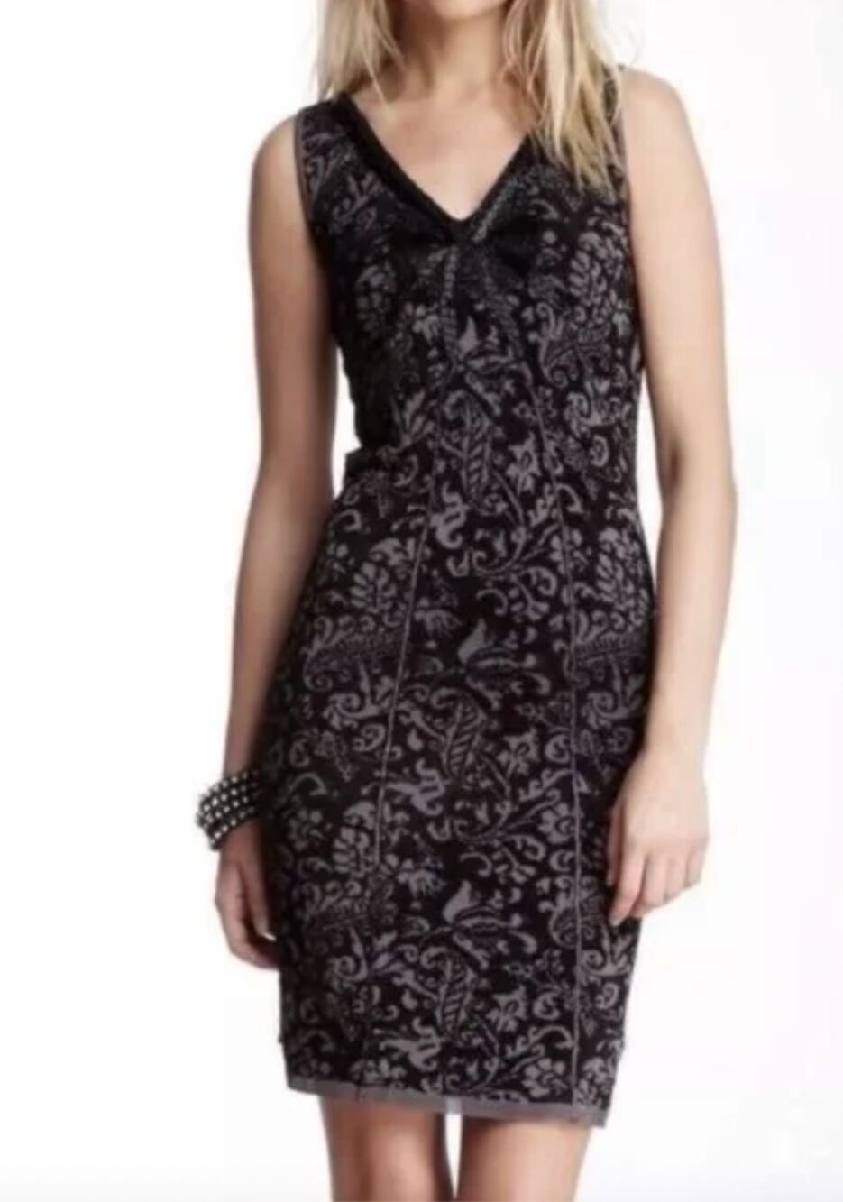 Free People Black Beaded Starstruck V-Neck Dress Sz S Boho Goth